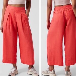 NWT! Athleta Linen Playa Wide Leg Crop Split Hem Pants Vacation Travel 10P 23”